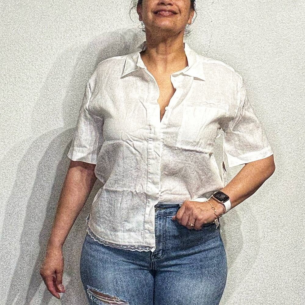 Gold Hawk Dove Linen Short Sleeve Shirt Sz S NWT